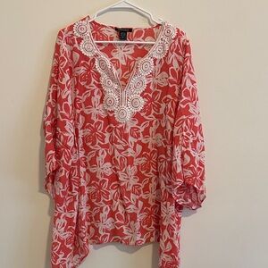 Robert Louis coral and White Floral tunic